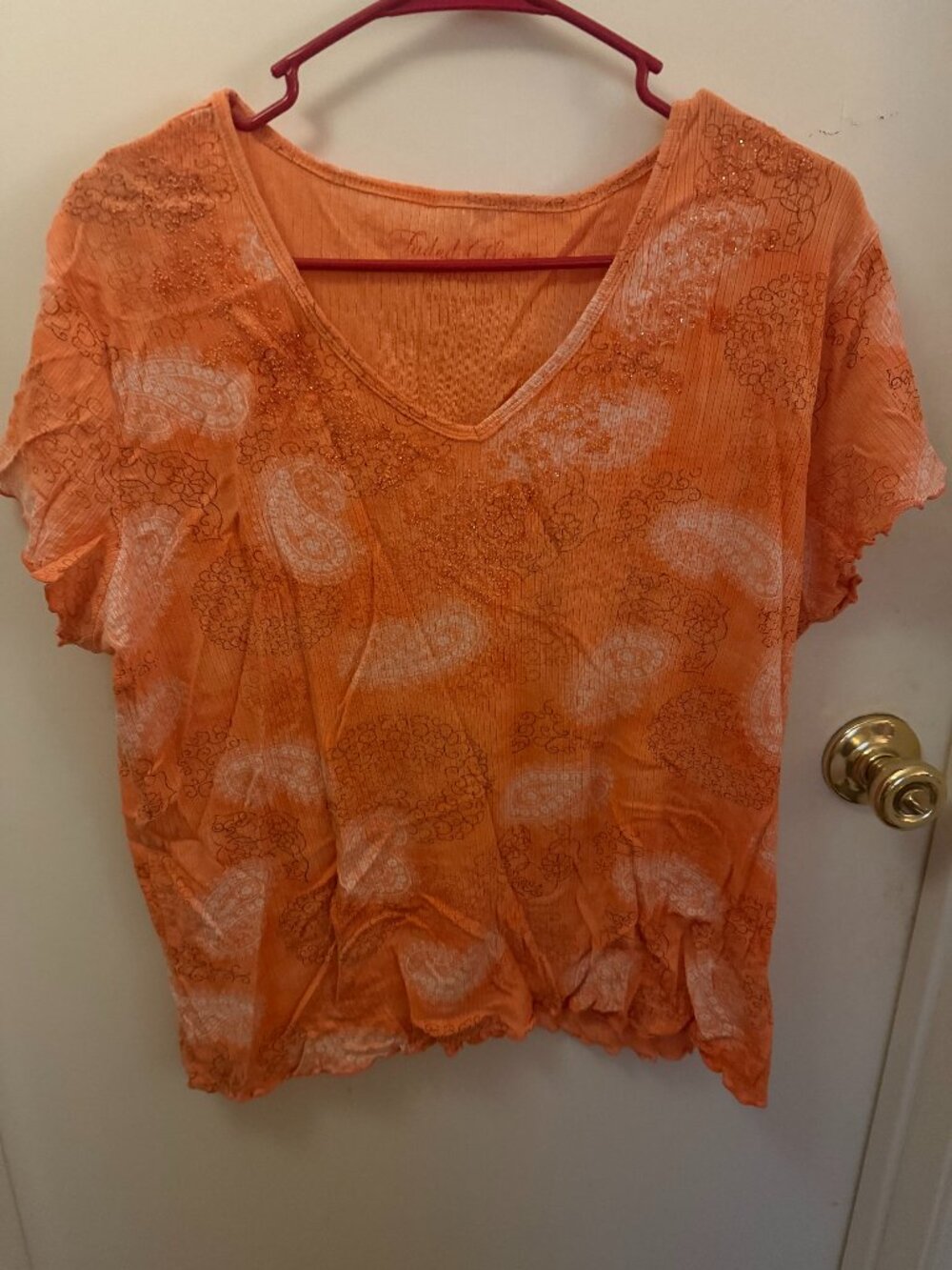 Faded Glory Orange Paisley Top W XL